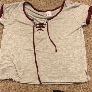 Empyre grey crop top with maroon string